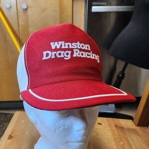 90s Vintage Made In Usa! Winston Drag Racing Red and White Trucker Hat